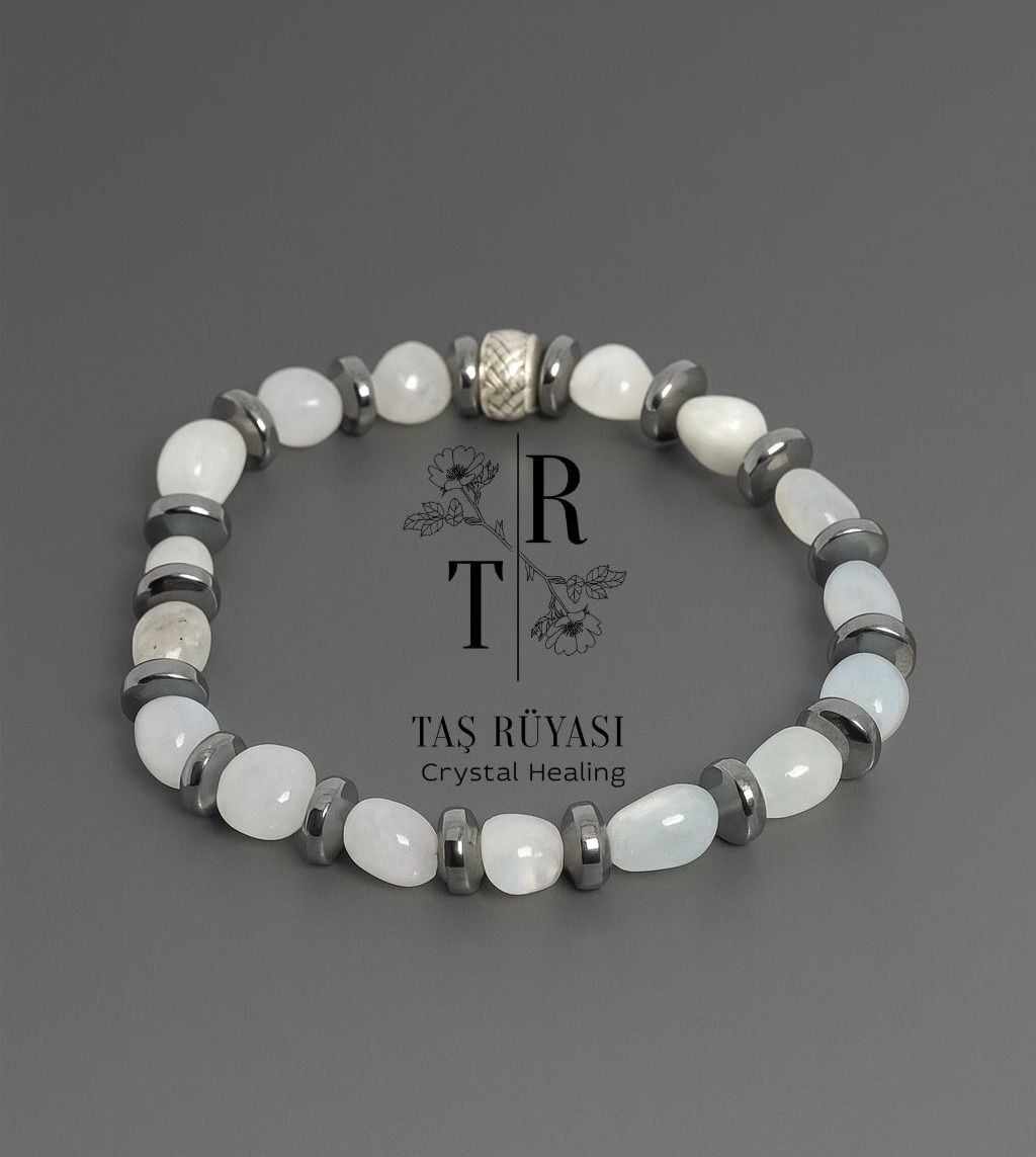 Akuamarin Hematit Bileklik 8 mm – Denge ve Güç Doğaltaş Bileklik