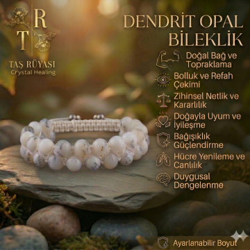 Dentrit Opal Çift Sıra Örme Bileklik 8mm – Doğaltaş Enerji Bilekliği, Şifa ve Denge Taşı