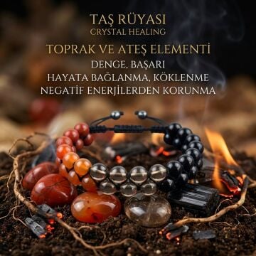 Kırmızı Jasper, Karnelyon, Dumanlı Kuvars ve Siyah Turmalin Örme Bileklik | Topra ve Ateş Elementi