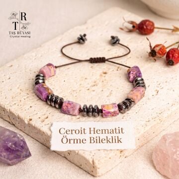 Ceroit ve Hematit Doğal Taş Örme Bileklik