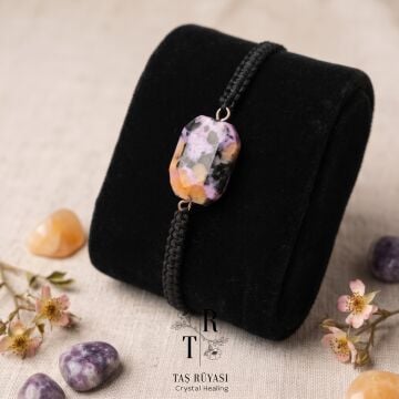 Özel Kesim Ceroit (Charoite) Doğal Taş Makrome Örme Bileklik