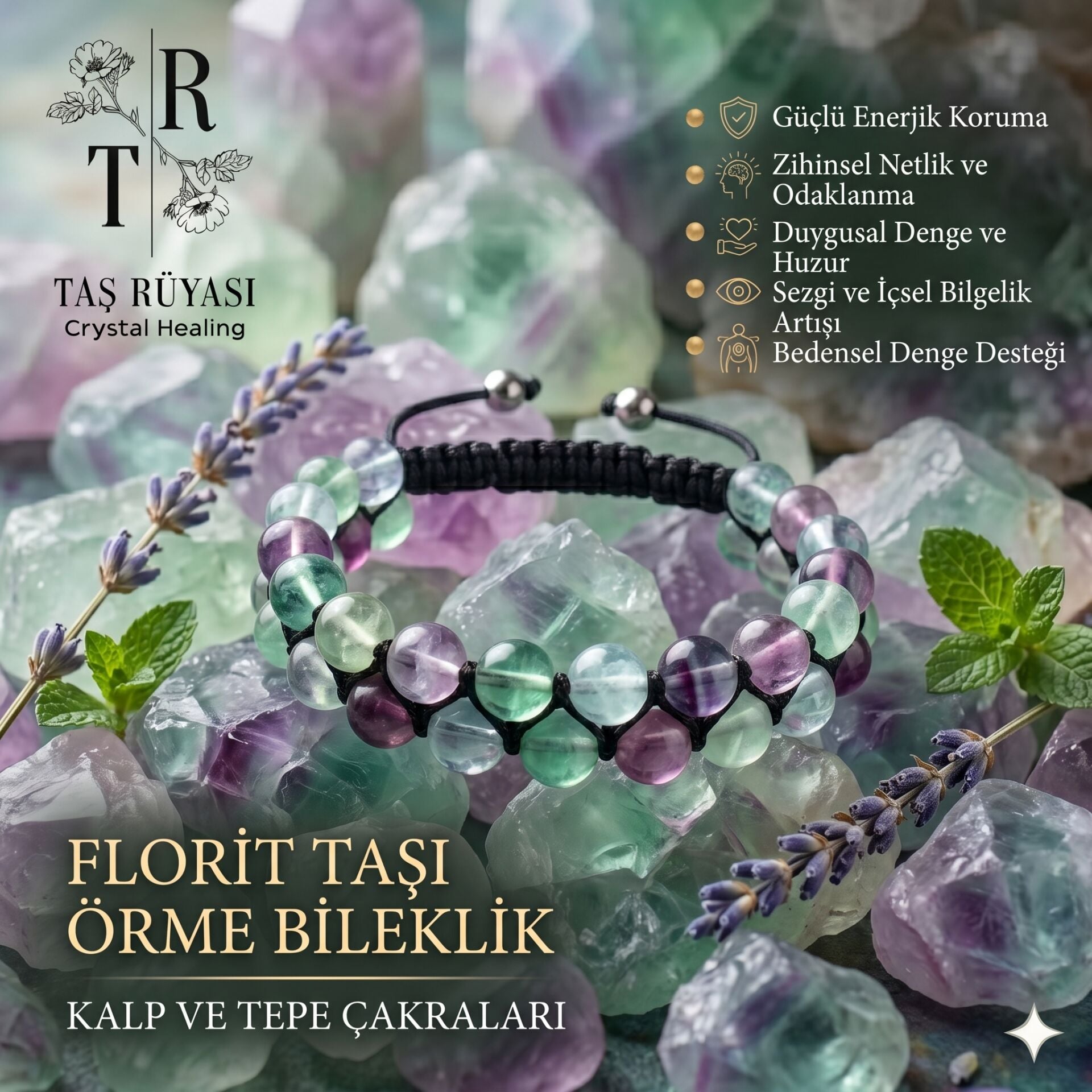 Florit Taşı Örme Bileklik 8 mm | Zihin Açıcı Enerji, Çakra Dengeleyici Doğal Taş Bileklik