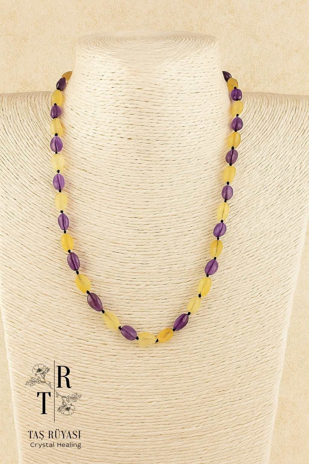 Sitrin Ametist Amorf Kolye | Doğal Taş Kolye | Enerji ve Şıklık