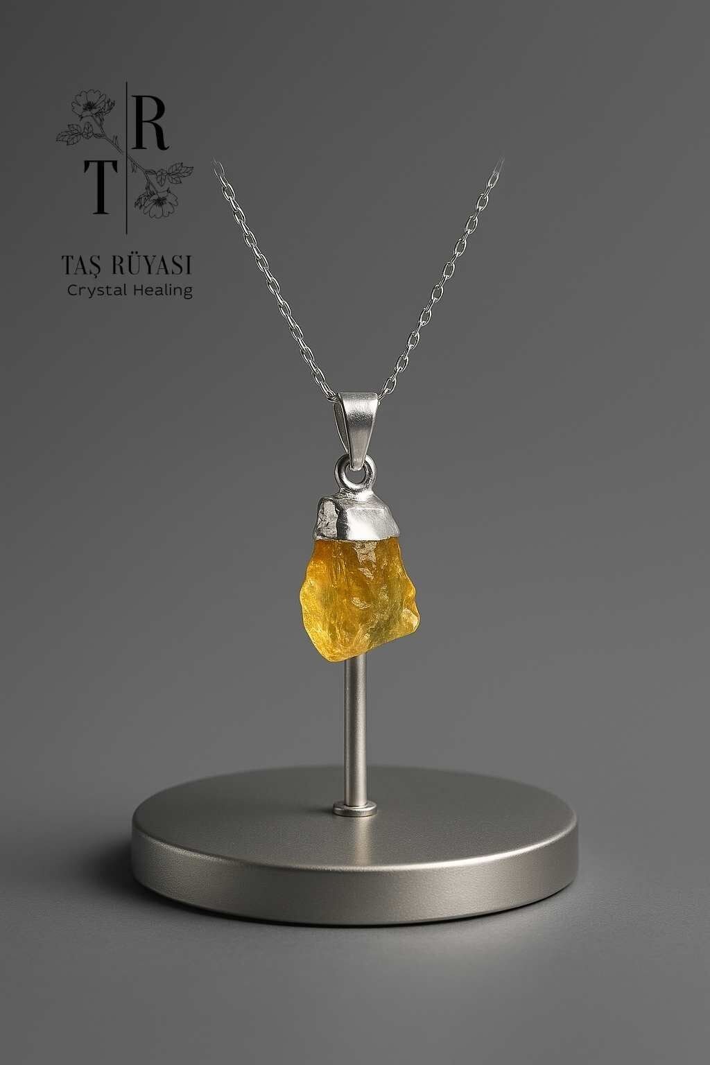 Ham Sitrin Kolye Ucu | Zincirli Doğal Taş Kolye | Pozitif Enerji
