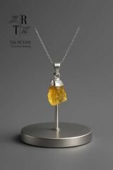 Ham Sitrin Kolye Ucu | Zincirli Doğal Taş Kolye | Pozitif Enerji