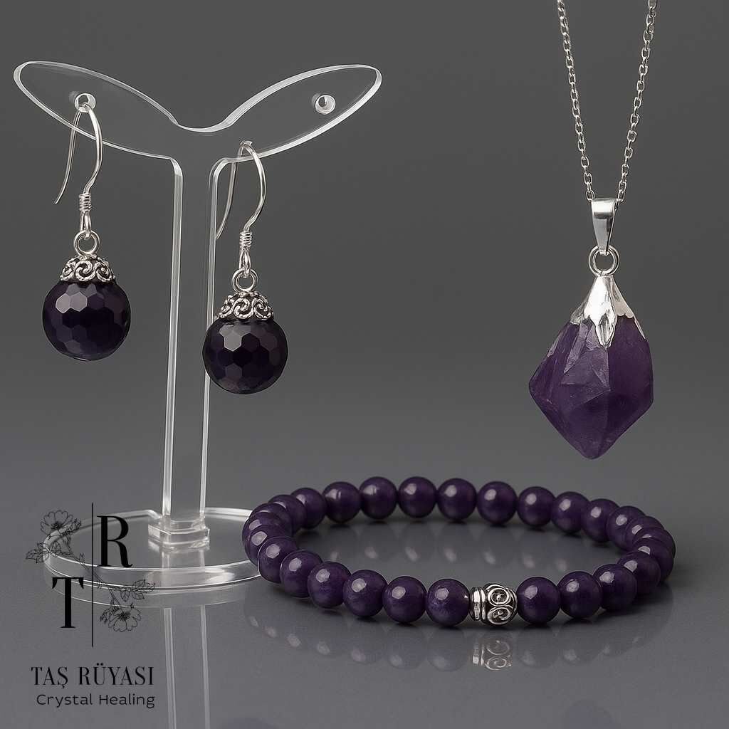 Ametist Bileklik Kolye Küpe Set