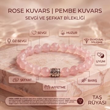 Pembe Kuvars 8 mm Doğal Taş Bileklik