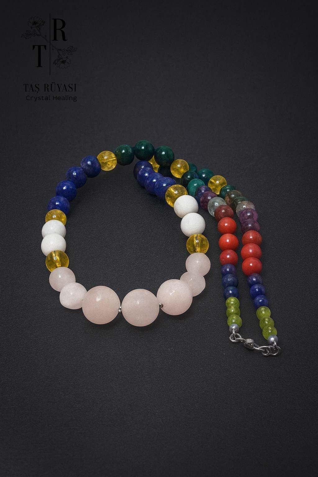 Gül Kuvars Lapis Lazuli Sitrin Safir Zebercet Kolye (şifa Kolyesi)