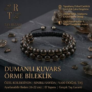 Dumanlı Kuvars Örme Bileklik 8 mm | Doğal Taş Bileklik, Negatif Enerji Temizleme ve Topraklama Taşı