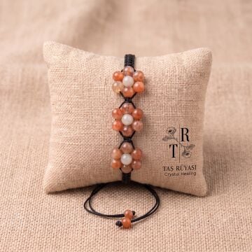 Güneş Taşı Ay Taşı Çiçek Motifli Örme Bileklik 6mm