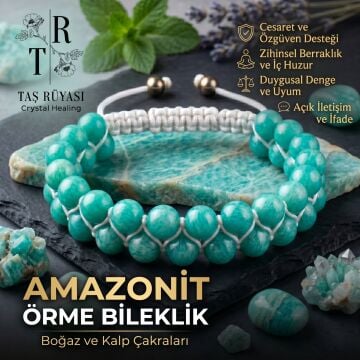 Amazonit Örme Bileklik 8 mm | Doğal Taş Bileklik, Duygusal Denge ve Enerji Şifası