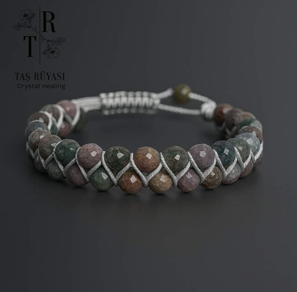 Hint Akik Çift Sıra Örme Bileklik 6 mm Faset Kesim