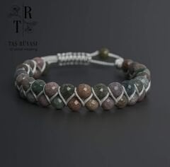 Hint Akik Çift Sıra Örme Bileklik 6 mm Faset Kesim