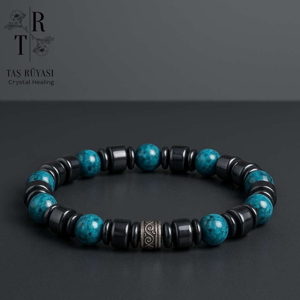 Jade (Yeşim) – Hematit Bileklik 8 mm | Bereket, Uyum, Koruma ve Zihinsel Güç