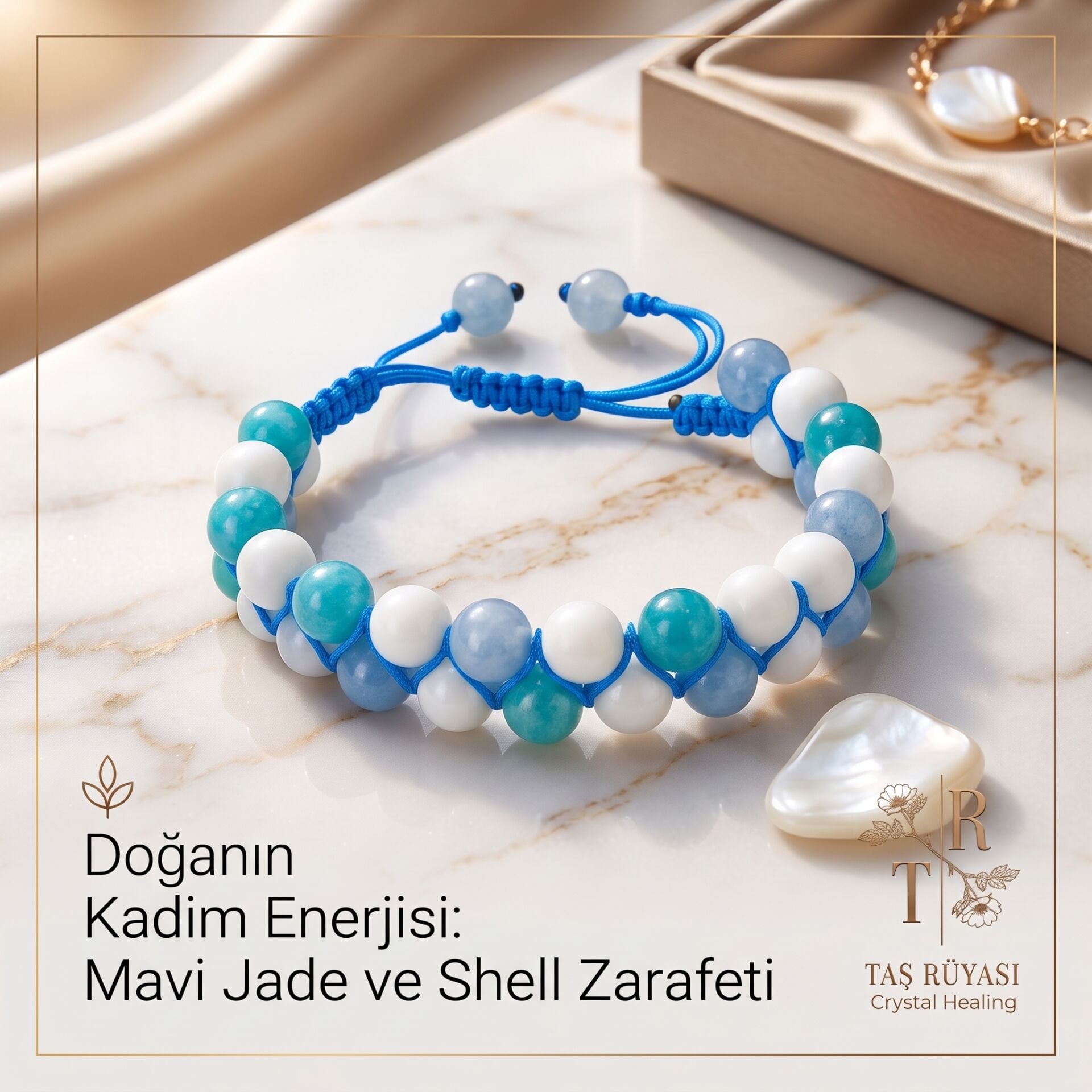 Jade Shell Çift Sıra Örme Bileklik 8 Mm