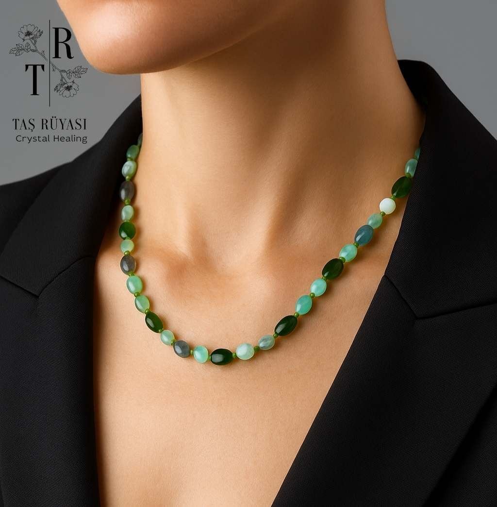 Yeşim Taşı – Labradorit – Amazonit Üçlü Doğaltaş Kolye