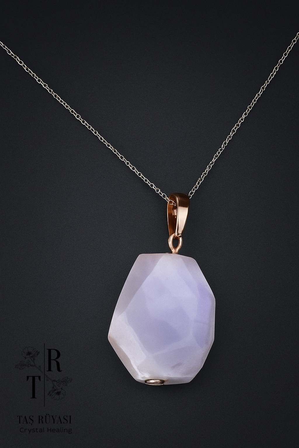 Kalsedon Taşı Kolye Ucu Zincirli