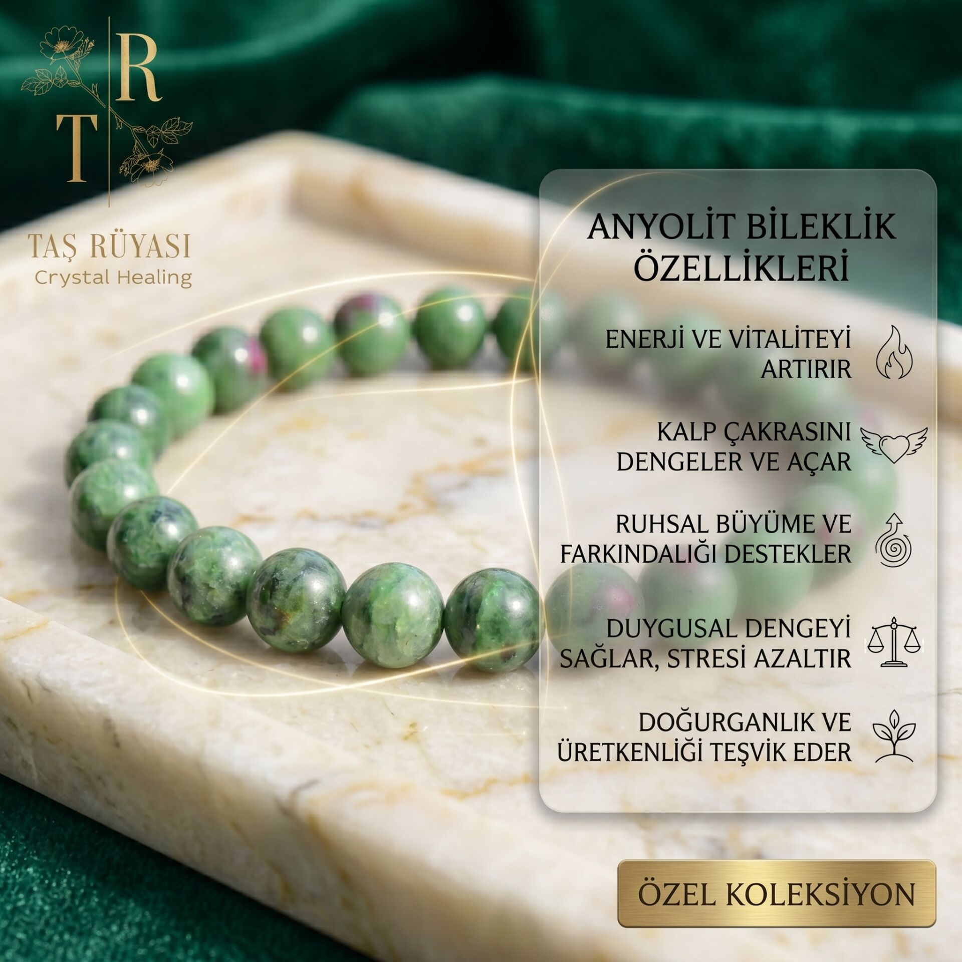Anyolit Bileklik ( Ruby in Zoisit) 8 mm
