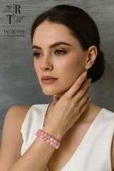 Kalsedon Pembe Kuvars ( Gül Kuvars) Çift Sıra Örme Bileklik 8 Mm