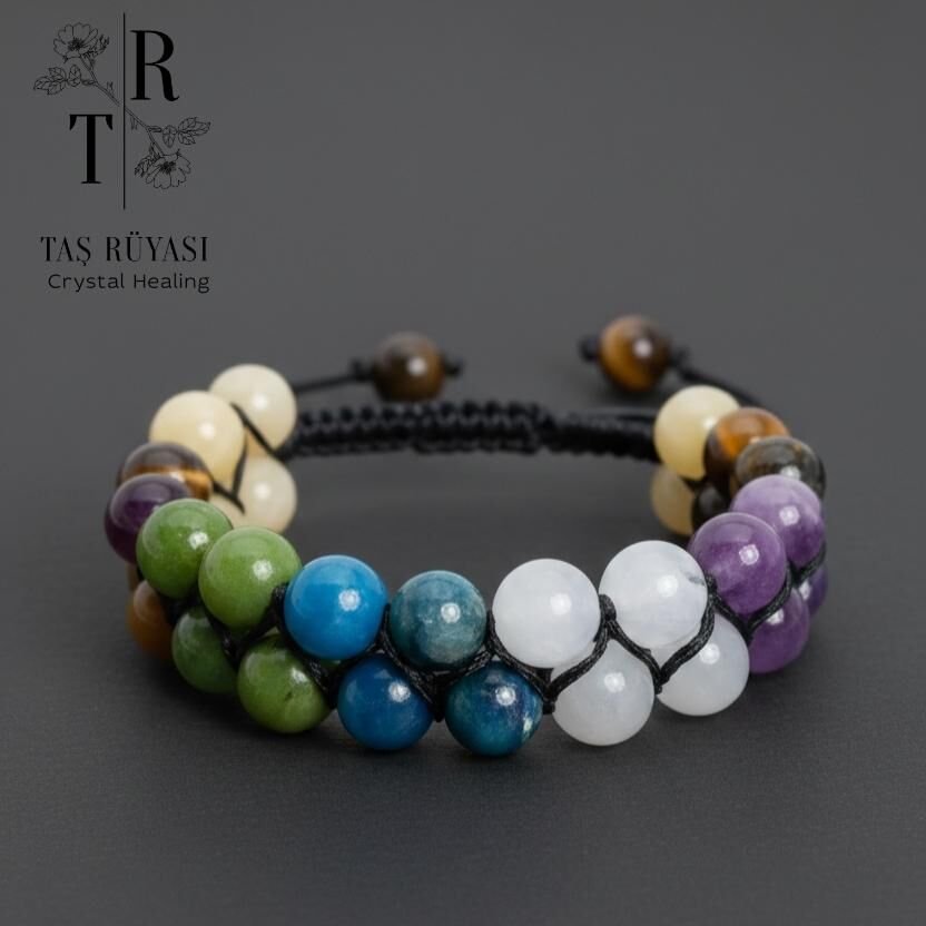 Kalsit Kaplangözü Kanada Yeşim Taşı Apatit Ay Taşı Ametist Örme Bileklik 8 Mm