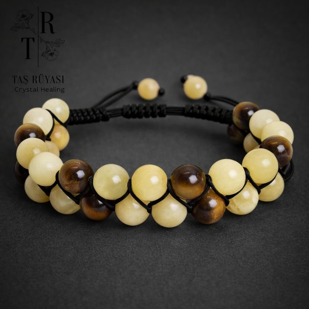 Kalsit Kaplangözü Çift Sıra Örme Bileklik 8 Mm – Doğal Taş, Çakra & Enerji Desteği