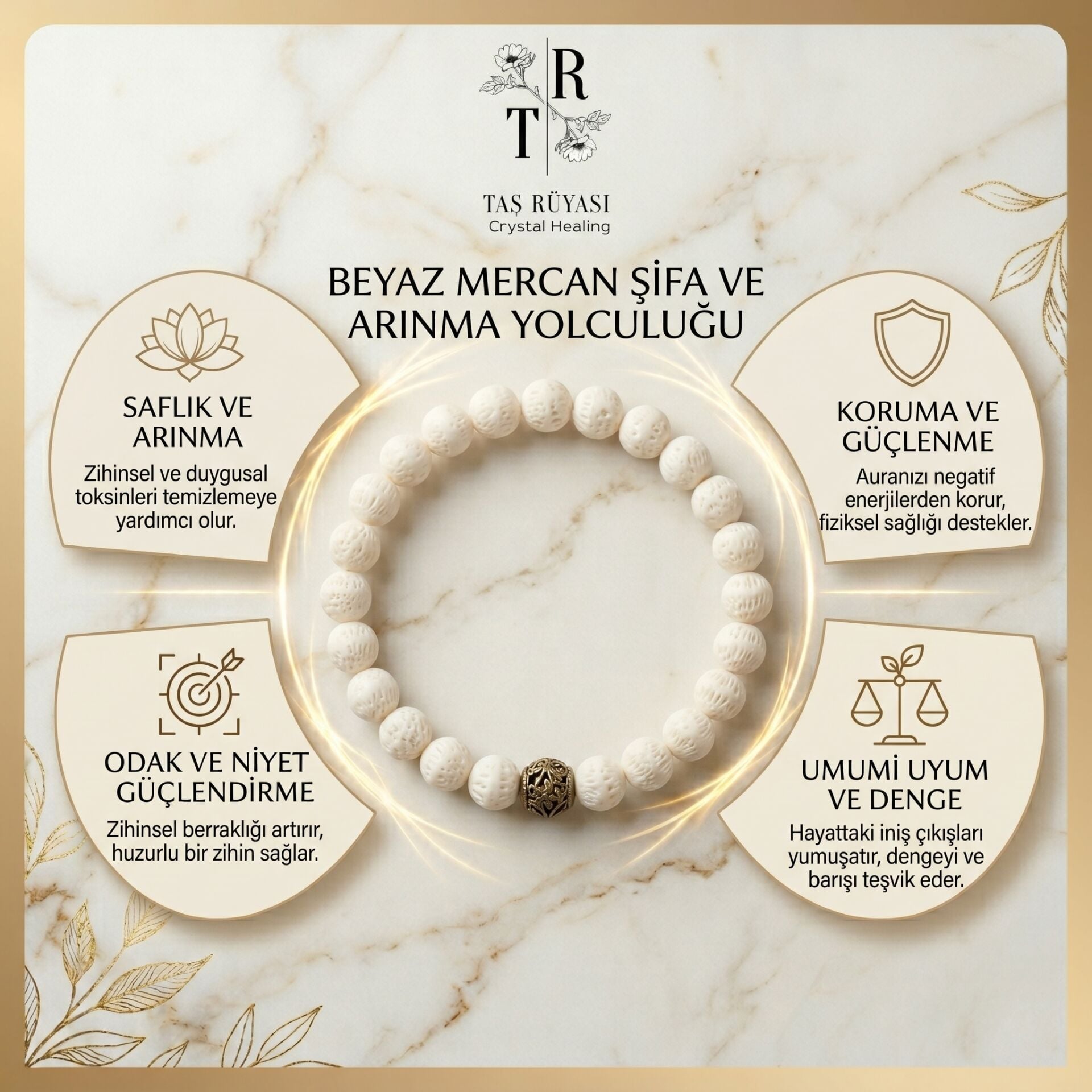 8 mm Doğal Beyaz Mercan Bileklik