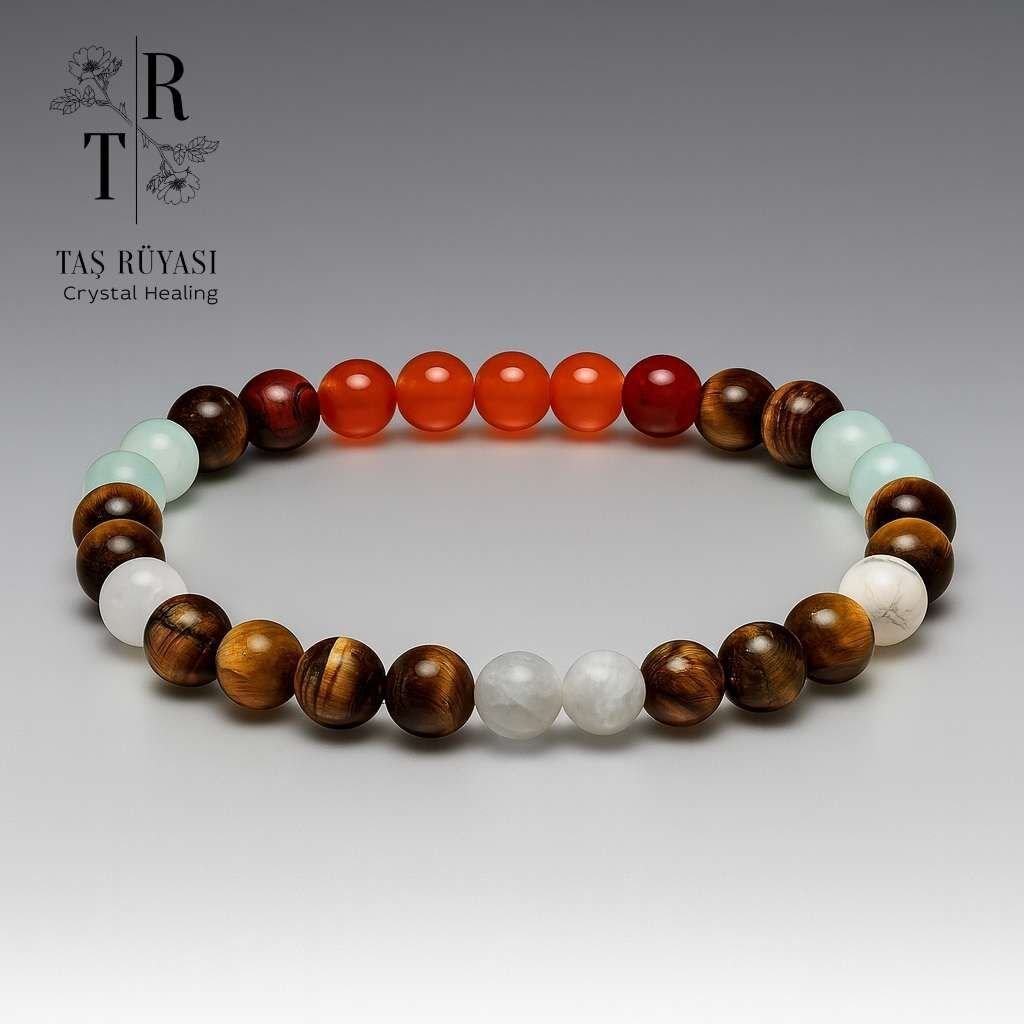 Yemen Akik Kırmızı Jasper Akuamarin Aytaşı Kaplangözü Bileklik