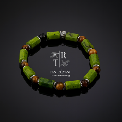 Kanada Yeşim Taşı & Kaplangözü Doğaltaş Bileklik – Güç, Denge ve Koruma Enerjisi