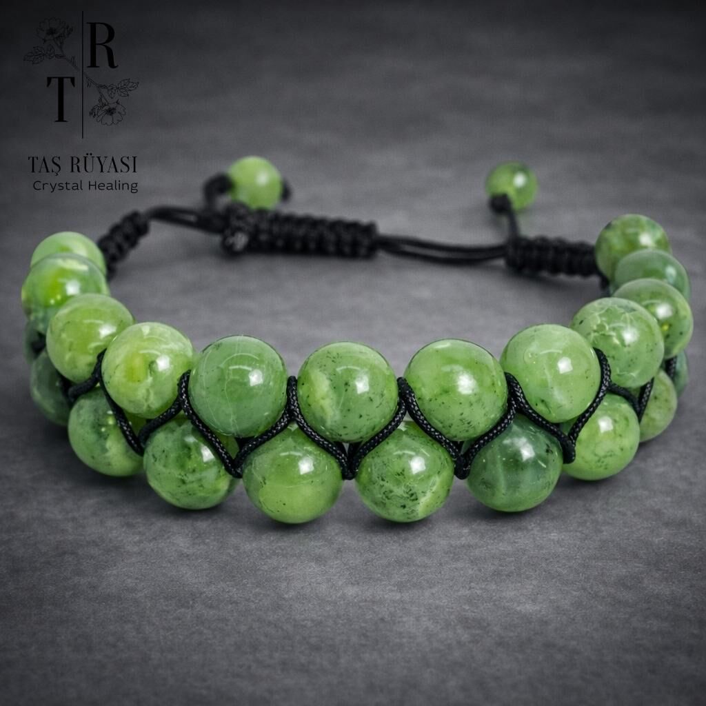 Kanada Yeşim Taşı Örme Bileklik | Kalp Çakrası