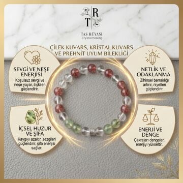 Çilek Kuvars, Prehnit ve Kristal Kuvars Bileklik 8 mm