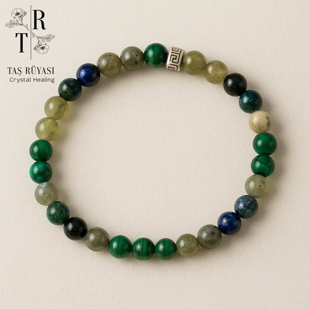Azurit Malahit Labradorit Bileklik 6 mm  | Yenilenme ve Kendini Keşfetme