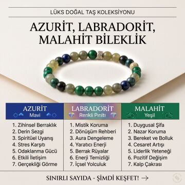 Azurit Malahit Labradorit Bileklik 6 mm  | Yenilenme ve Kendini Keşfetme