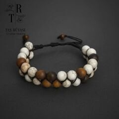 Mat Kaplangözü Beyaz Turkuaz Taşı Örme Bileklik