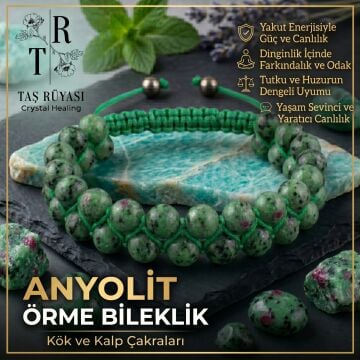 Orijinal Anyolit (Yakutlu Zoisit) Taşı Örme Bileklik