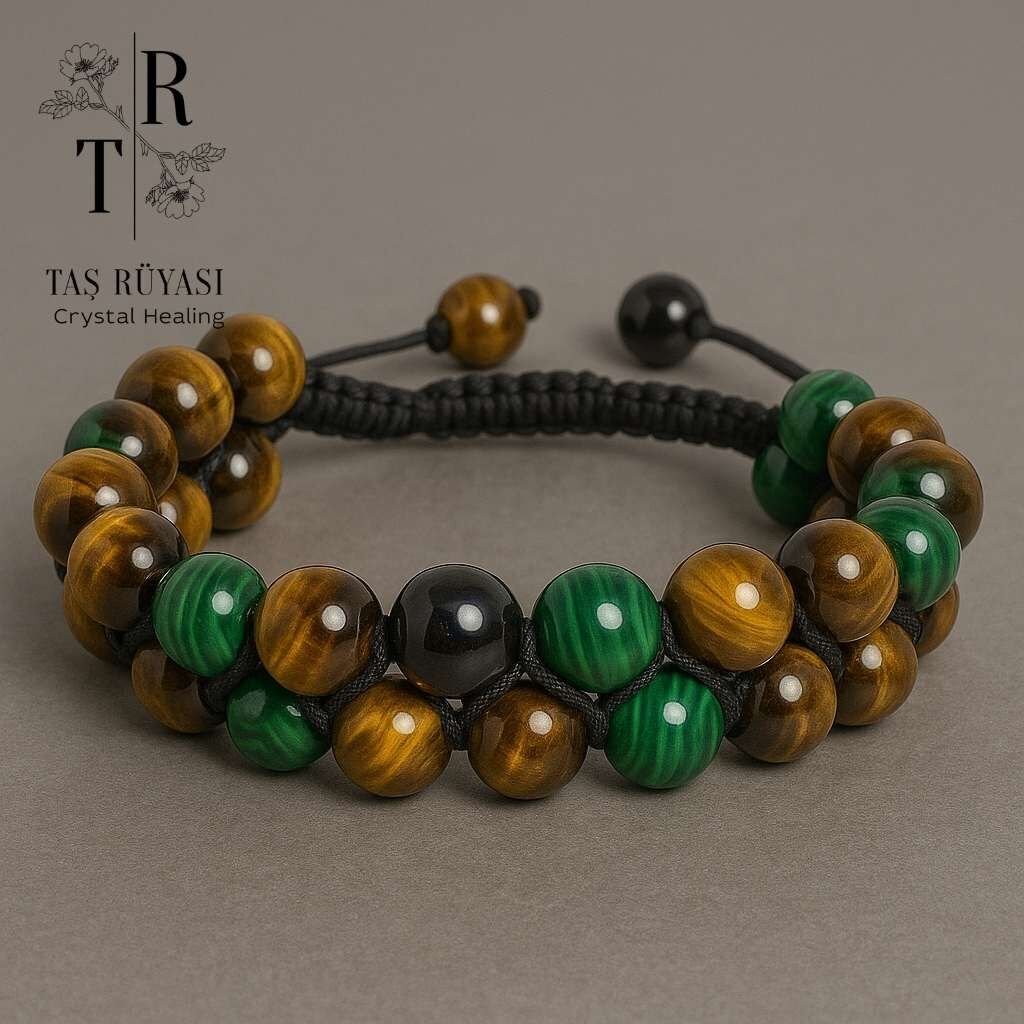 Kaplangözü Malahit Çift Sıra Örme Bileklik 8 Mm