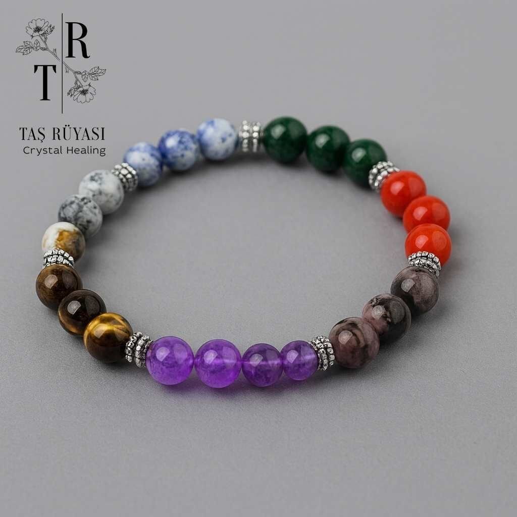Kaplangözü Mavi Aventurin Opal Ametist Rodonit Kırmızı Akik Kantaşı Bileklik