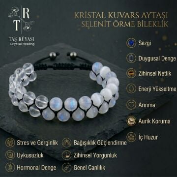 Kristal Kuvars, Aytaşı ve Selenit Örme Kombin Doğal Taş Bileklik