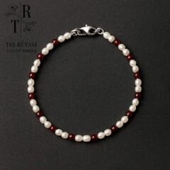 Kum Inci Lal Taşı (Garnet) Bileklik  Zincir Uzatmalı