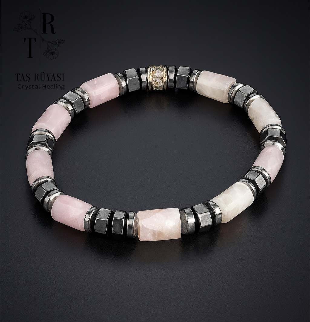 Kunzit Hematit Doğal Taş Bileklik