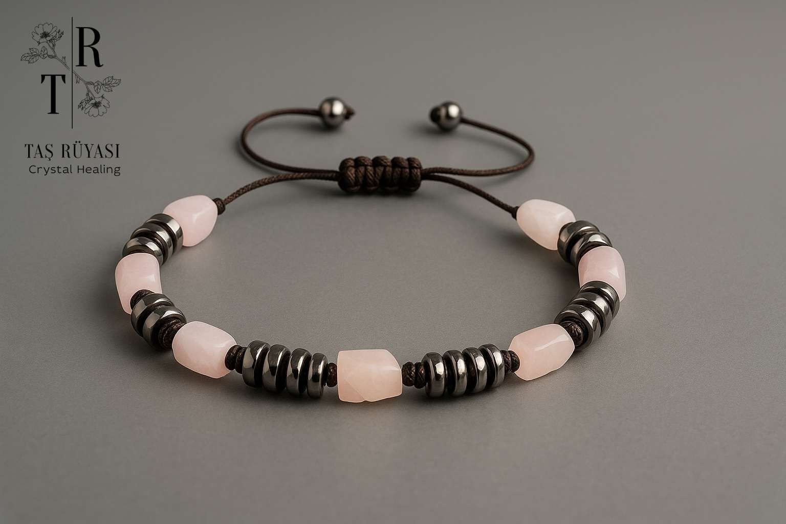 Kunzit Hematit Örme Bileklik