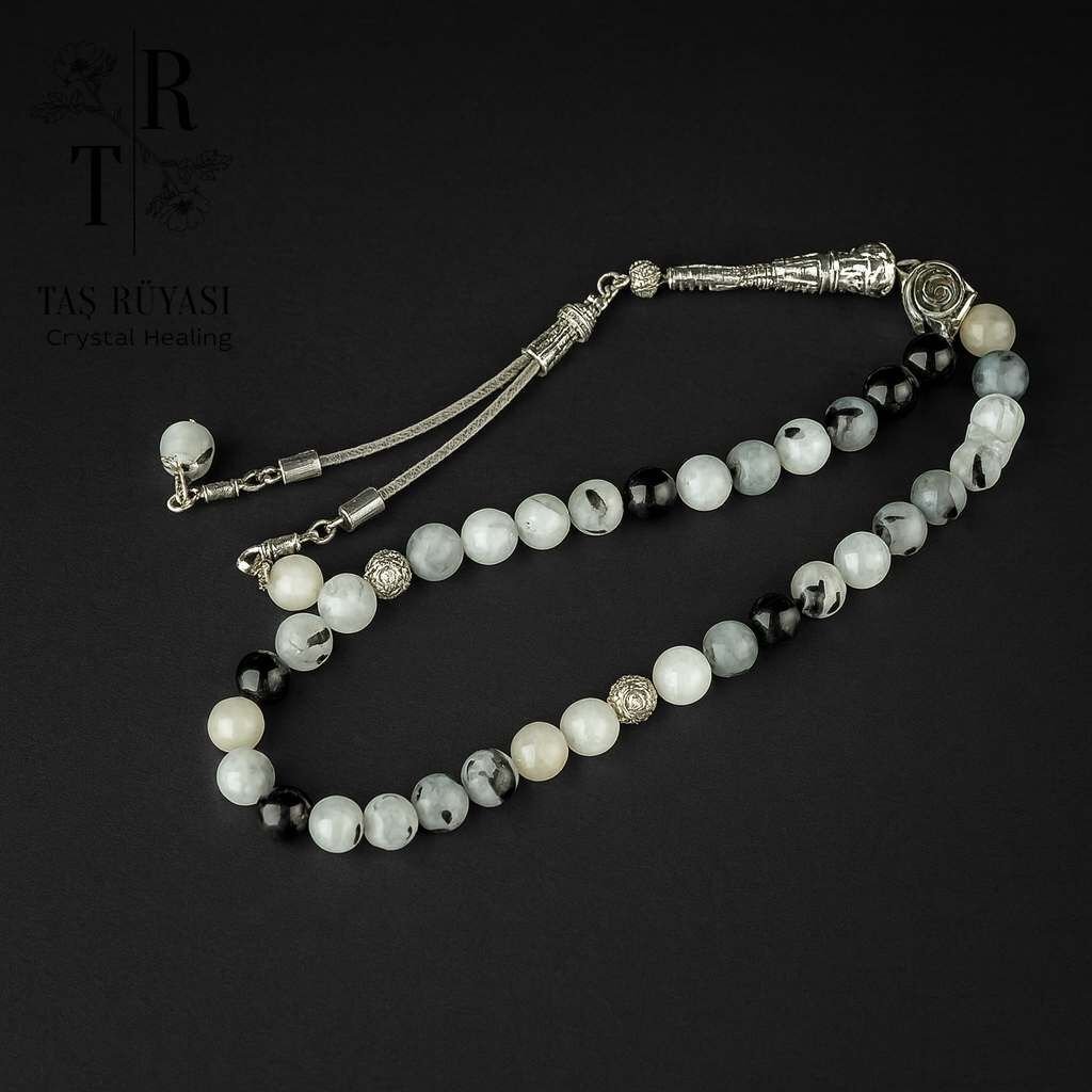 Turmalinli Rutil Kuvars 33’lük Tesbih | Koruma, Arınma ve Üst Enerji Frekansı