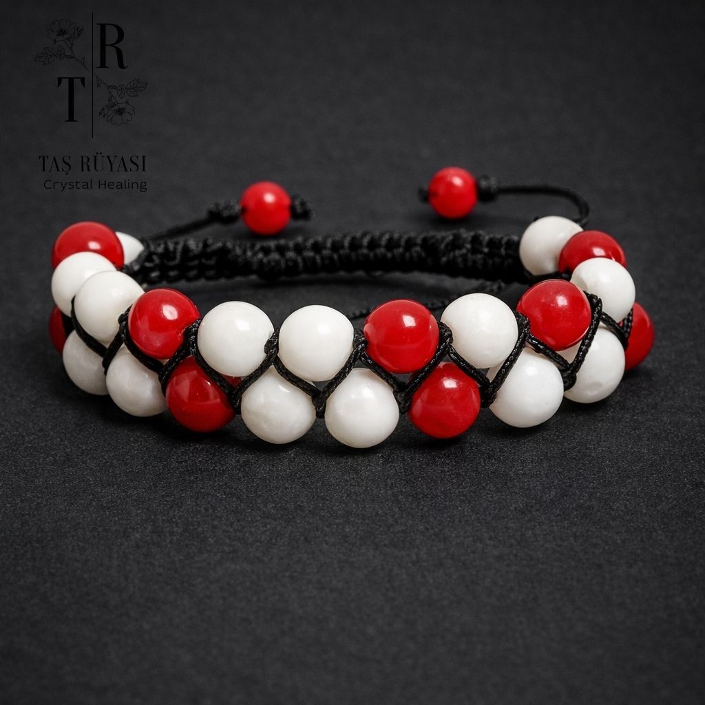 Kırmızı Mercan & Shell Taşı Doğaltaş Bileklik  | Koruma, Huzur, Duygusal Denge ve Yaşam Enerjisi