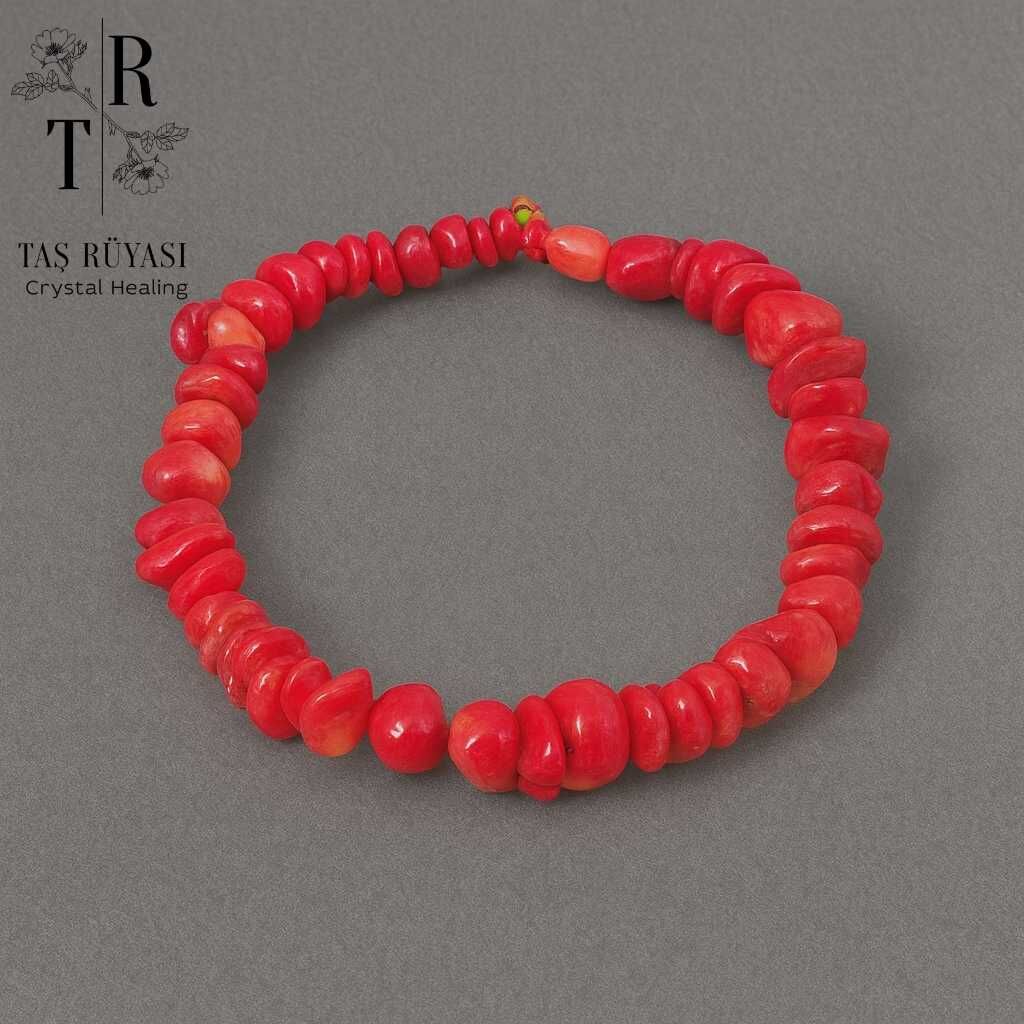 Kırmızı Mercan Kırık Taş Bileklik