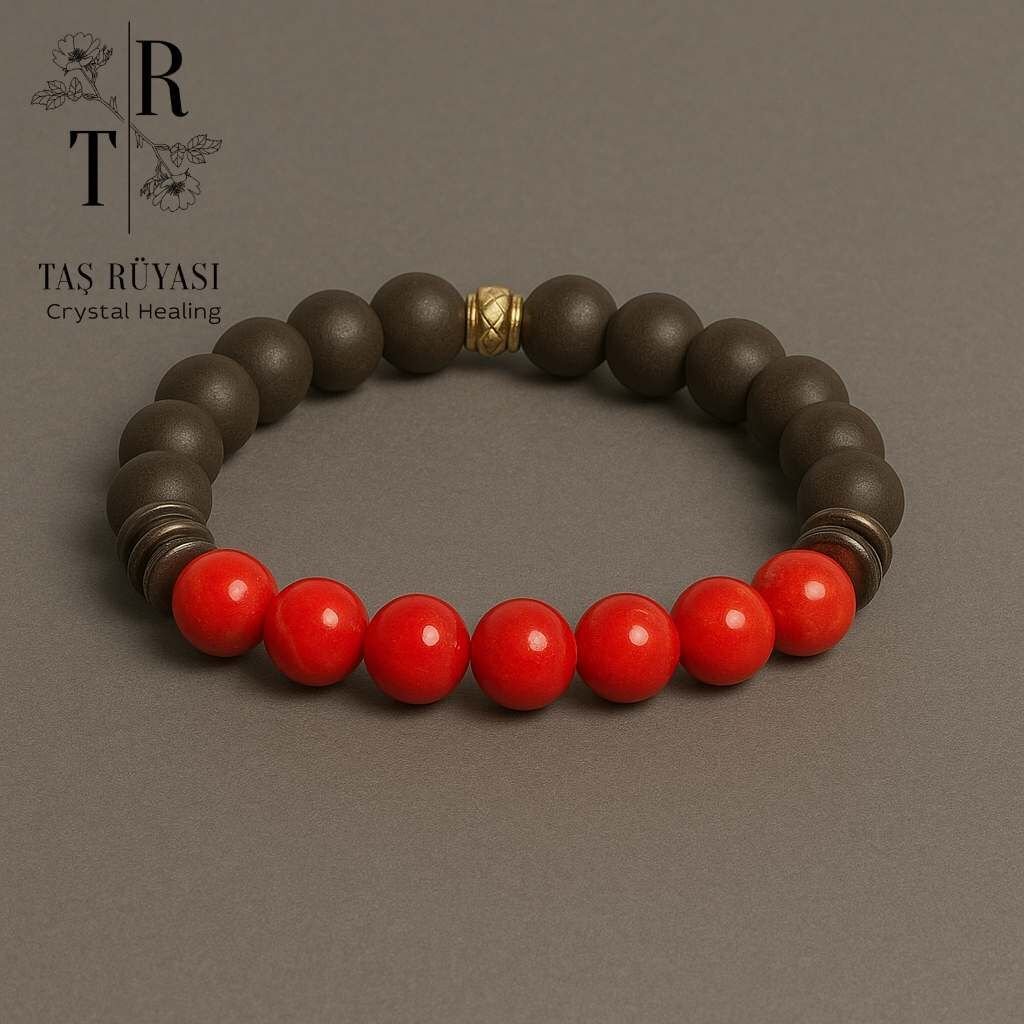 Kırmızı Mercan Obsidyen Bileklik 8 Mm