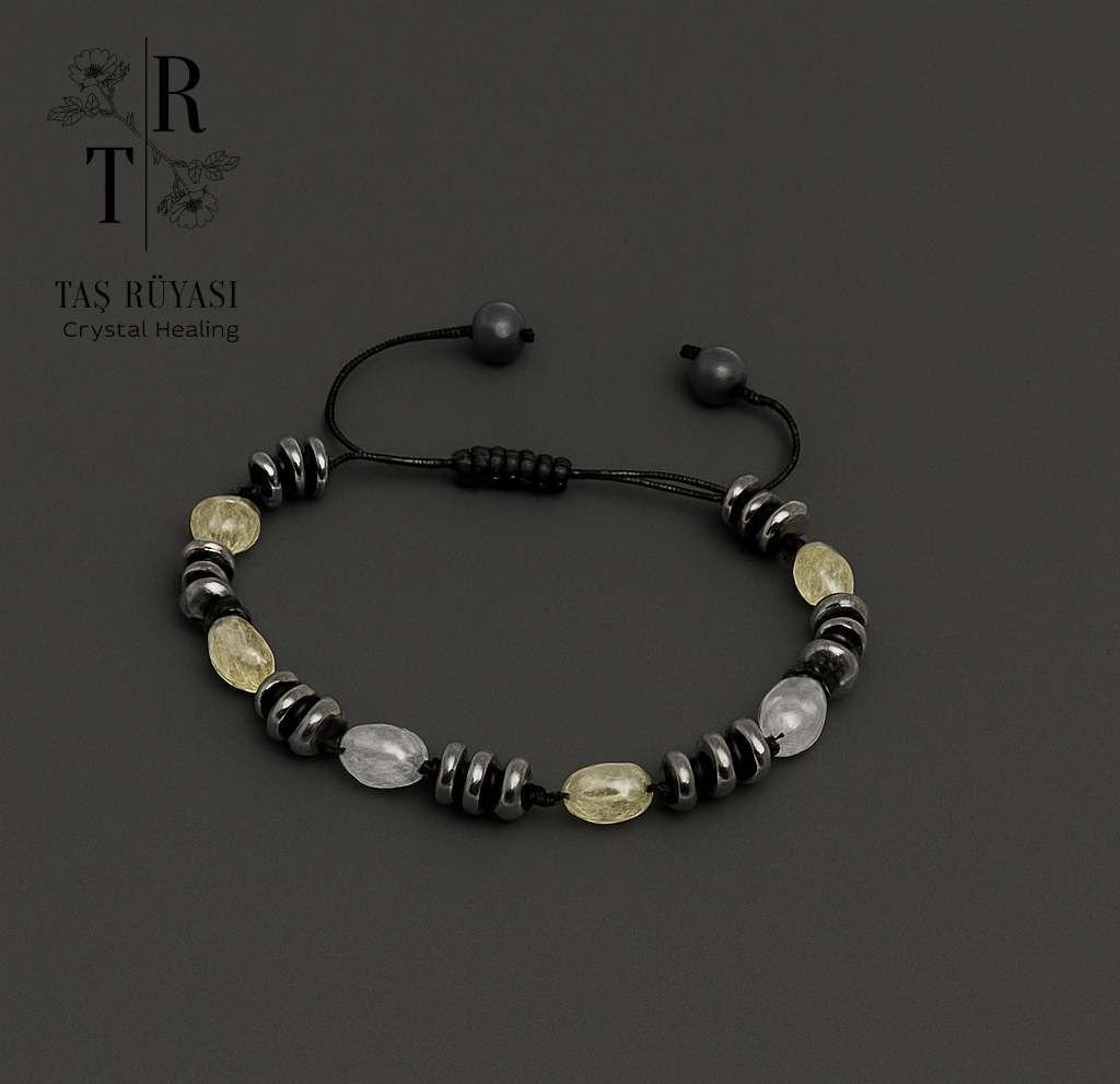 Labradorit Hematit Örme Bileklik