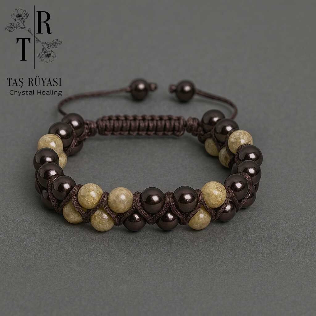 Labradorit Siyah Turmalin Çift Sıra Örme Bileklik