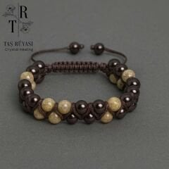 Labradorit Siyah Turmalin Çift Sıra Örme Bileklik
