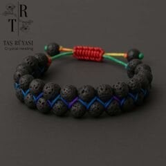 Lav Taşı Çift Sıra Örme Bileklik (Gök Kuşağı)