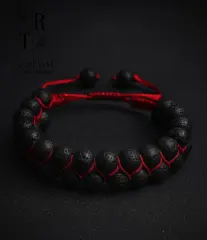 Lav Taşı Çift Sıra Örme Bileklik 8 Mm ( Kırmızı Ipli)