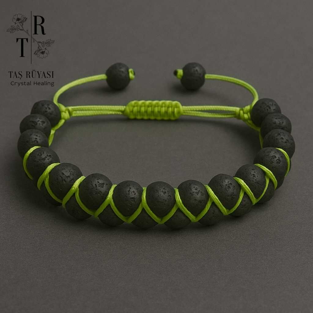 Lav Taşı Çift Sıra Örme Bilklik 8 Mm ( Yeşil Ipli)